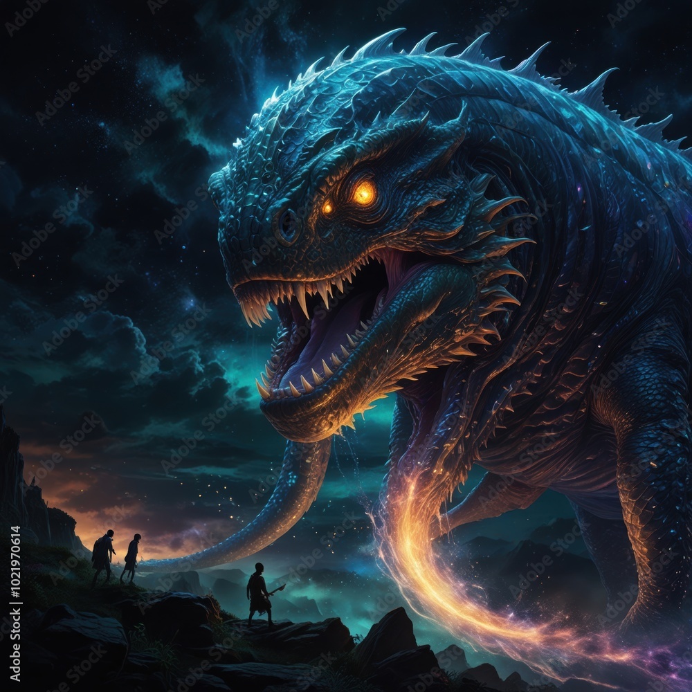 Emerging from the depths, the leviathan’s immense form and ancient power create a stunning and majestic vision Emerging from the depths, the leviathan’s immense form and ancient power create a stunning and majestic vision