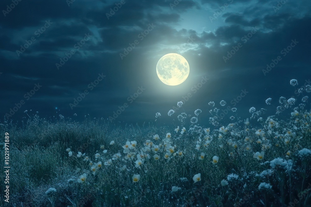 Enchanting Night Scene with Full Moon Illumination Enchanting Night Scene with Full Moon Illumination