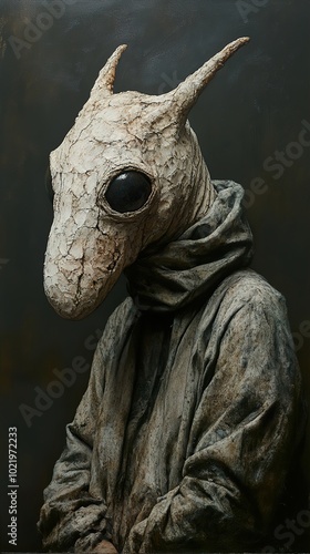 Surreal Sculpture of a Humanoid Creature with a Mask