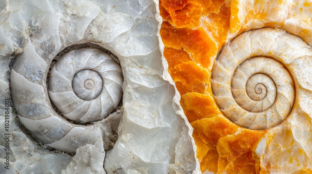macro half side of a nautilus shell in spiral different natiral colors detail 