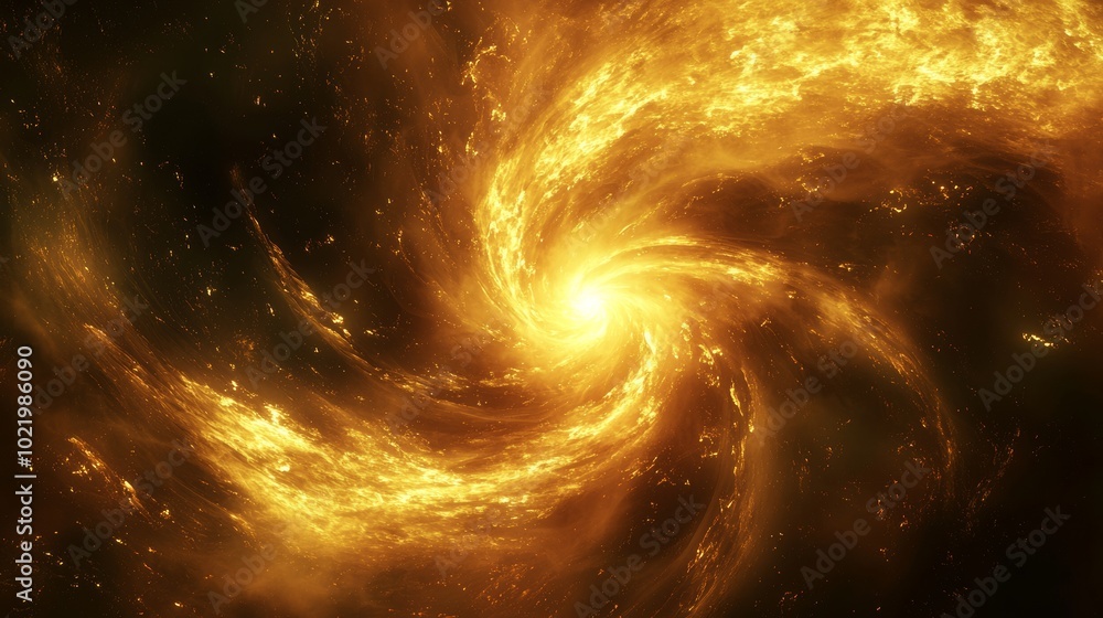 A golden particle vortex, with a bright spot in the center and gradually darkening around it, showing the feeling of a deep abyss A golden particle vortex, with a bright spot in the center and gradually darkening around it, showing the feeling of a deep abyss