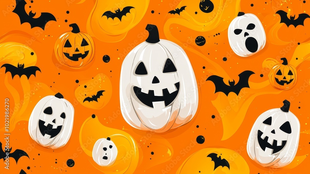 Whimsical Halloween Pattern with Pumpkins and Bats Whimsical Halloween Pattern with Pumpkins and Bats