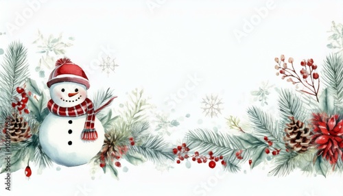 snowman with christmas tree and gifts