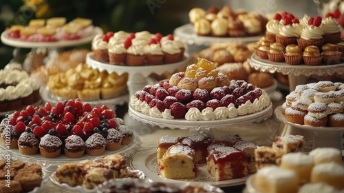 A creative display of traditional desserts arranged on a decorative table