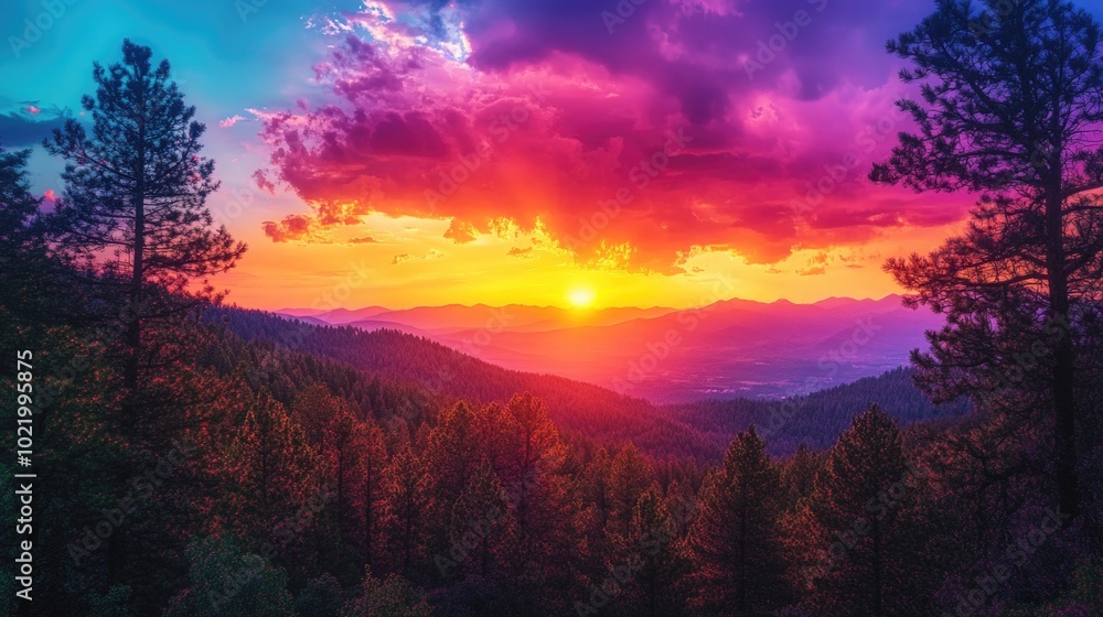 Radiant Sunset Over a Mountainous Landscape Radiant Sunset Over a Mountainous Landscape