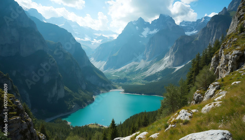 View of the Durmitor National Park in Montenegro during a sunny day