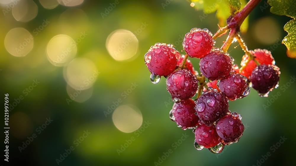Fresh Grapes with Water Droplets on Vine Fresh Grapes with Water Droplets on Vine