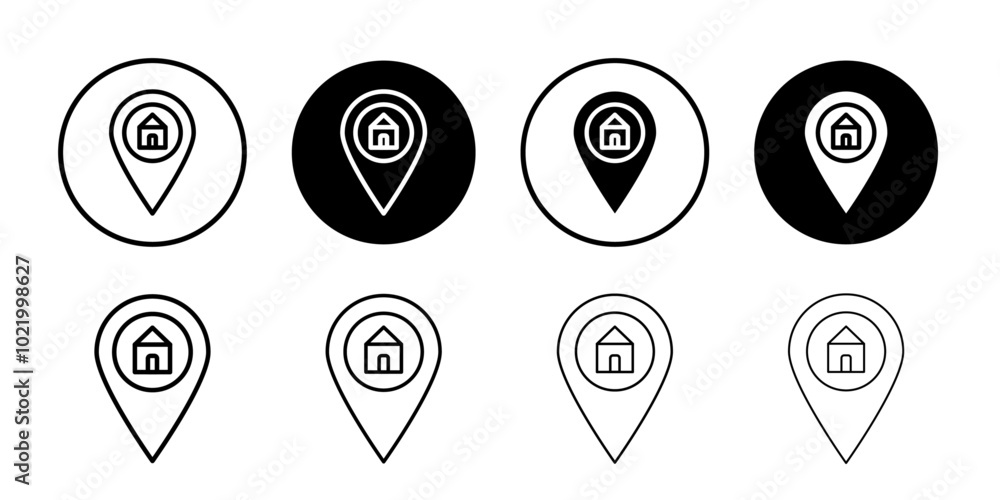 Home location icon Black and white outline vector Home location icon Black and white outline vector