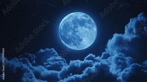 A full moon with faint clouds, casting an eerie glow, designed for png