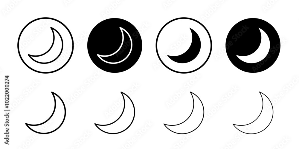 Moon icon Black and white outline vector Moon icon Black and white outline vector