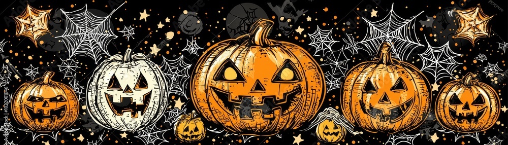 Fearsome Halloween Seamless Pattern with Pumpkins Fearsome Halloween Seamless Pattern with Pumpkins