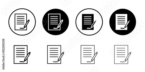 Signed document icon Black and white outline vector