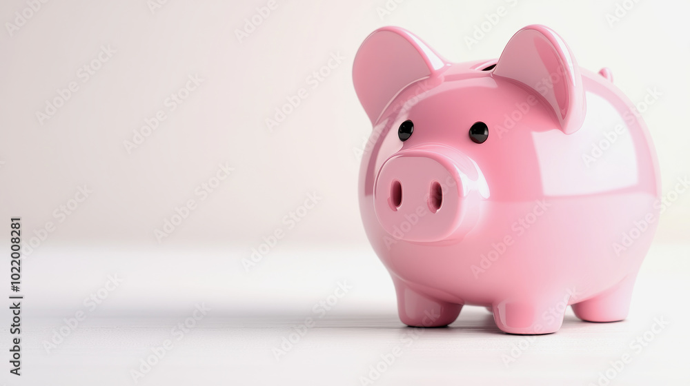 A cute pink piggy bank sitting on a white surface against a light background, symbolizing saving money and managing finances effectively A cute pink piggy bank sitting on a white surface against a light background, symbolizing saving money and managing finances effectively