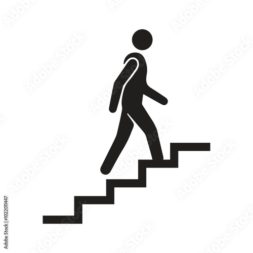 A person is climbing the stairs, Black Silhouette Vector Illustration, A person walking, Man Walking