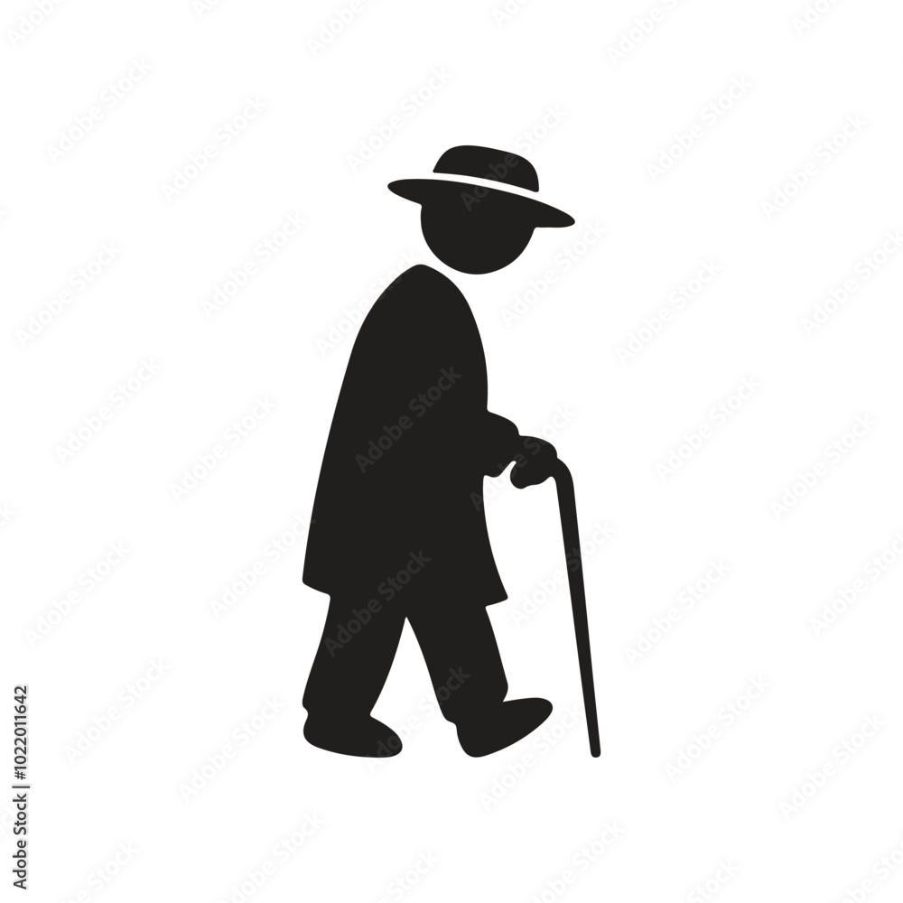 Old Person Walking Silhouette, Walking Old Man Silhouette Black In White Background, Vector Illustration Old Person Walking Silhouette, Walking Old Man Silhouette Black In White Background, Vector Illustration
