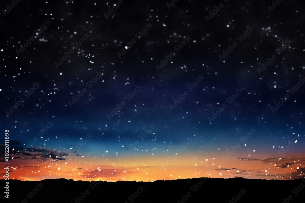 Fototapeta premium simple clean vector design night sky with large stars fading black through blue to late vivid sunset 