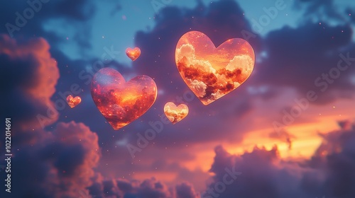 hearts flying in the air