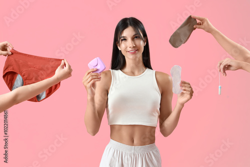Young woman and hands with ...