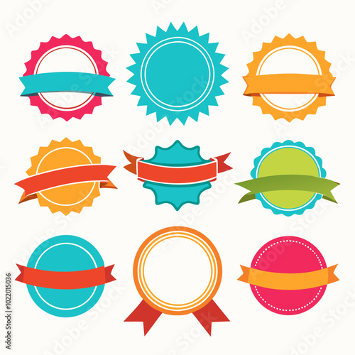 Ribbon round shape design set vector