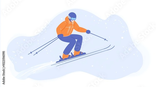 A vibrant vector illustration of a skier in motion, racing down a snowy slope. 