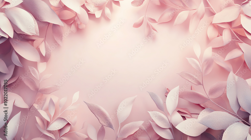 Delicate pink leaves frame a soft, muted background, creating a serene and elegant aesthetic ideal for invitations or nature-themed designs. Delicate pink leaves frame a soft, muted background, creating a serene and elegant aesthetic ideal for invitations or nature-themed designs.