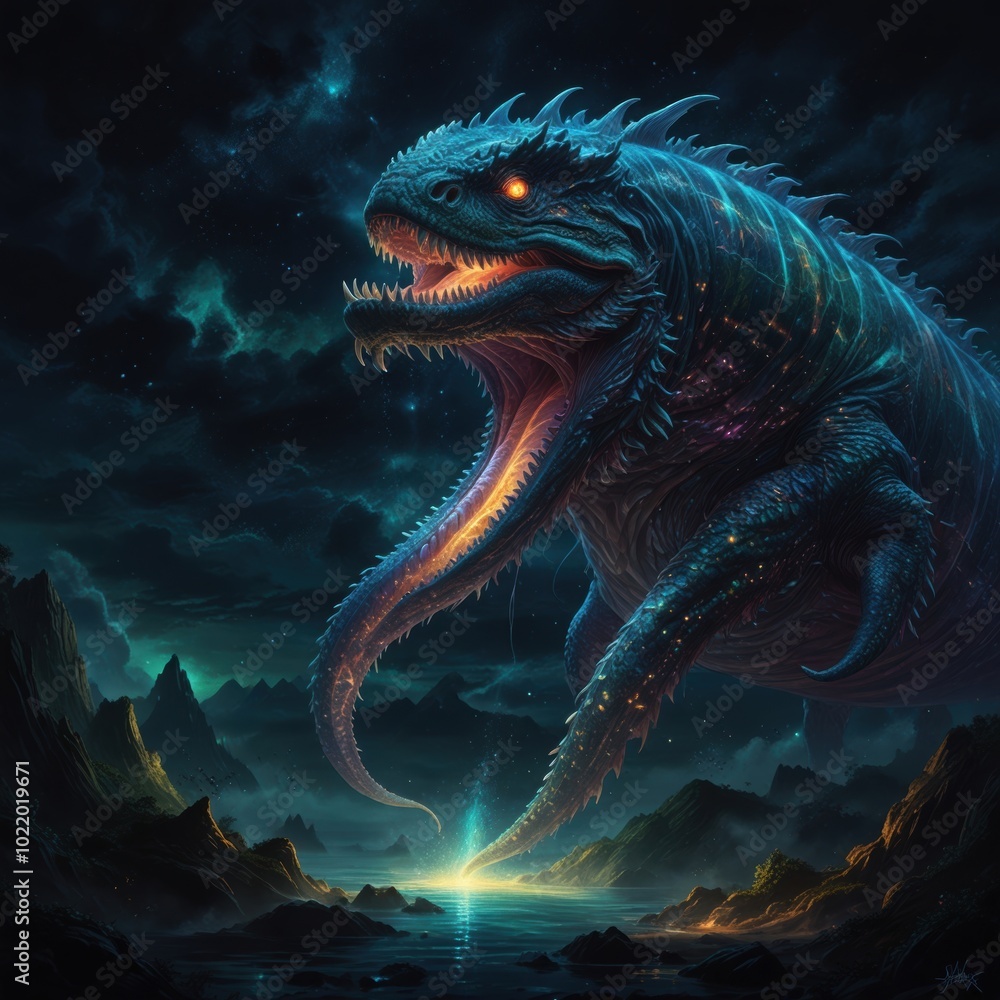 Against the backdrop of swirling clouds, the leviathan’s immense body dominates the horizon with grace Against the backdrop of swirling clouds, the leviathan’s immense body dominates the horizon with grace