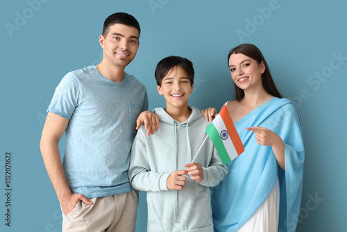 Happy family with Indian fl...