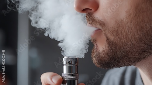 Man Exhaling Vapor from Electronic Cigarette