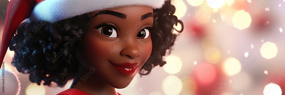 Obraz premium 3d animated cartoon of african american female santa