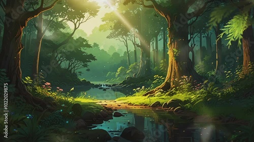 Wallpaper Mural sunrise atmosphere in the forest.Seamless 4k time lapse virtual video animation Torontodigital.ca