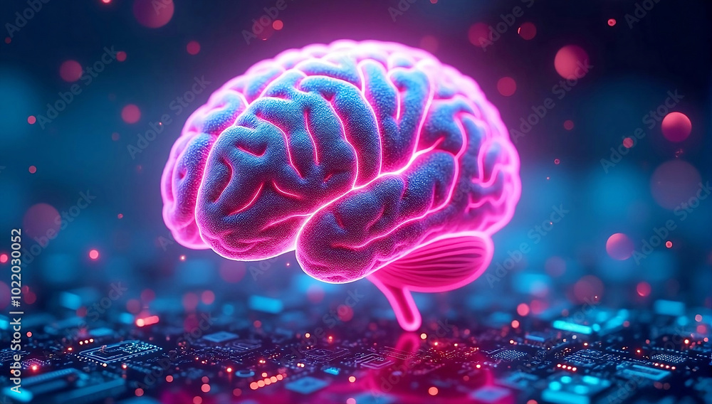 Fototapeta premium Human or virtual brain model in cyberspace. Futuristic, sci-fi, wallpaper, technology background