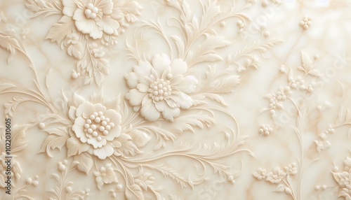 Ivory Marble with Delicate Floral Engravings,generative ai 