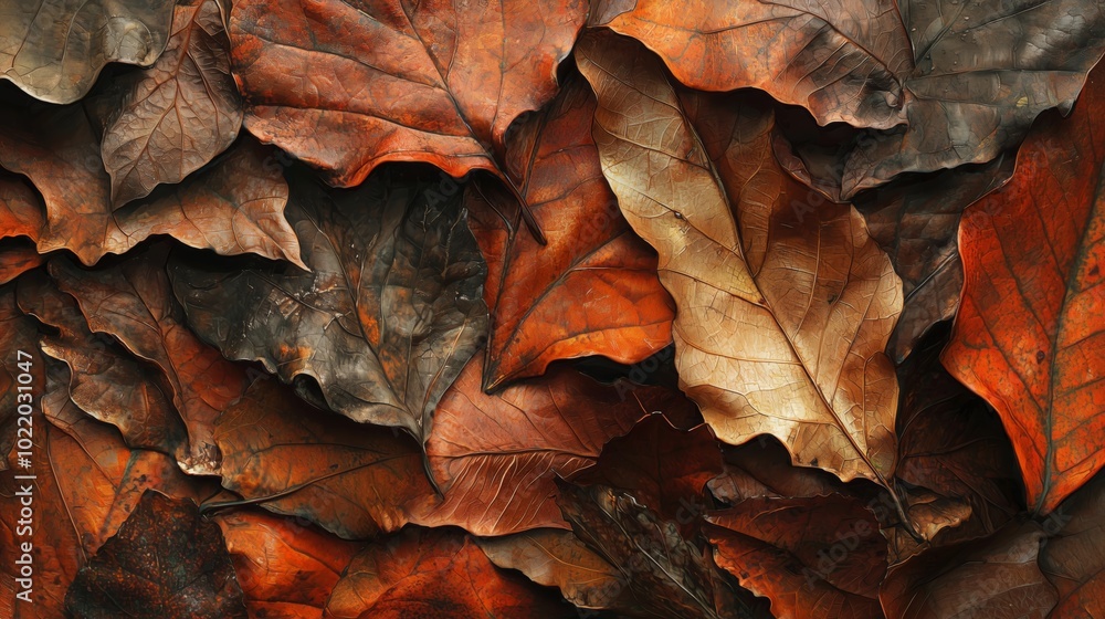 Close-up of dried autumn leaves in warm earthy tones
Close-up of dried autumn leaves in warm earthy tones