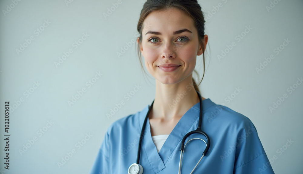 young caucasian female doctor with stethoscope young caucasian female doctor with stethoscope