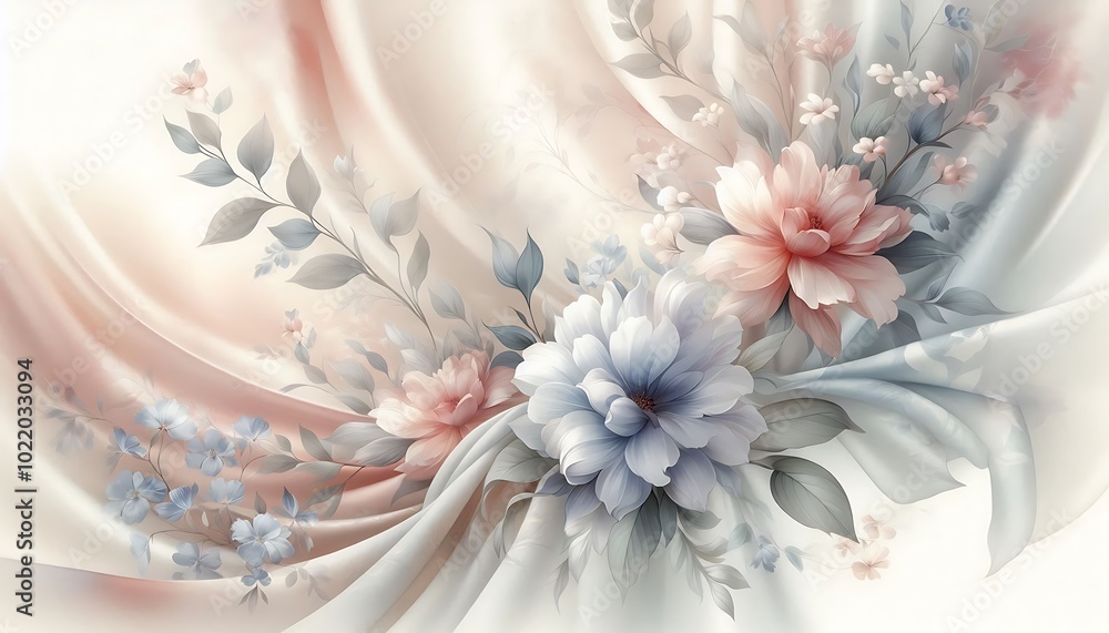 soft, flowing background featuring large floral print in a watercolor style,generative ai