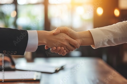 Business Handshake Between Professionals In Warm Office Setting