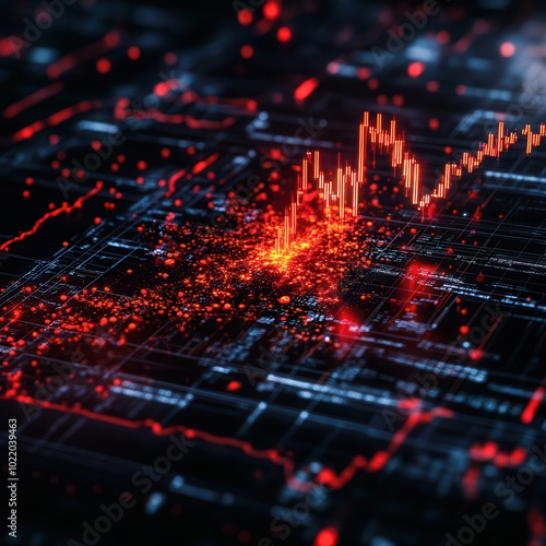 Wallpaper Mural Abstract data visualization with glowing red and blue elements. Torontodigital.ca