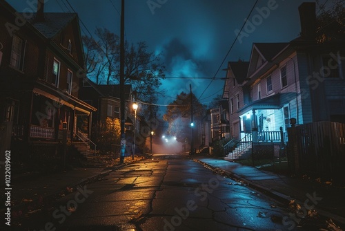 Old town street on halloween night