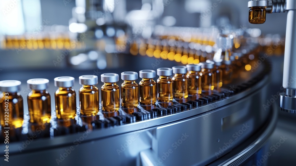 Pharmaceutical Production Lab with Rows of Vials and Test Tubes Pharmaceutical Production Lab with Rows of Vials and Test Tubes