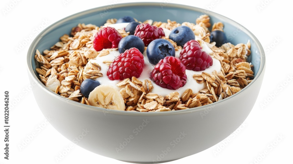 Nutritious Granola Bowl with Fresh Berries - Perfect for Healthy Breakfast Advertising Nutritious Granola Bowl with Fresh Berries - Perfect for Healthy Breakfast Advertising