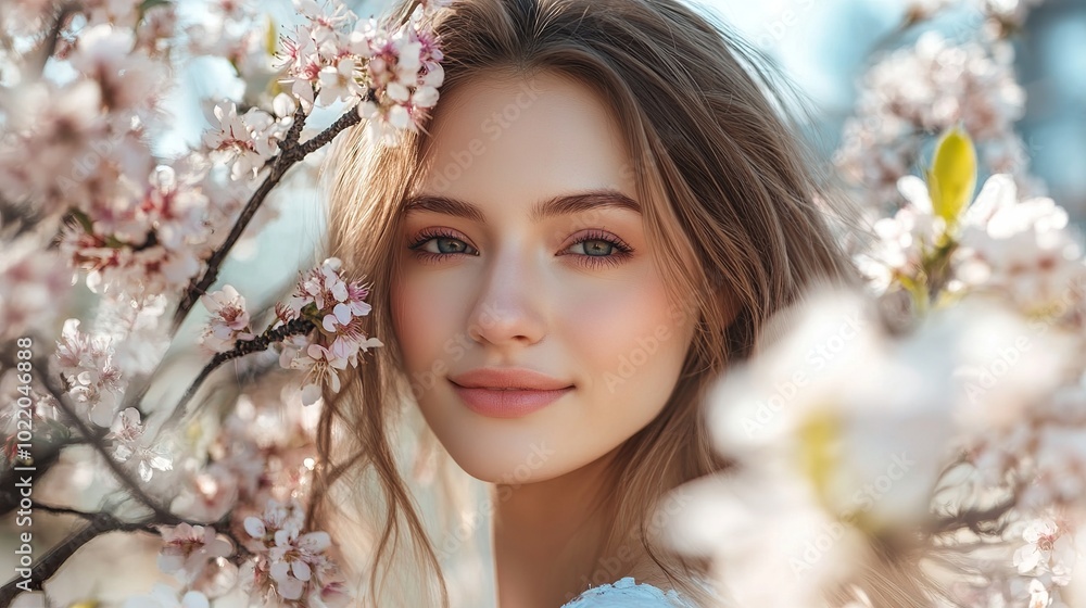 Lovely woman on a springtime day by a blossoming tree. Lovely woman on a springtime day by a blossoming tree.