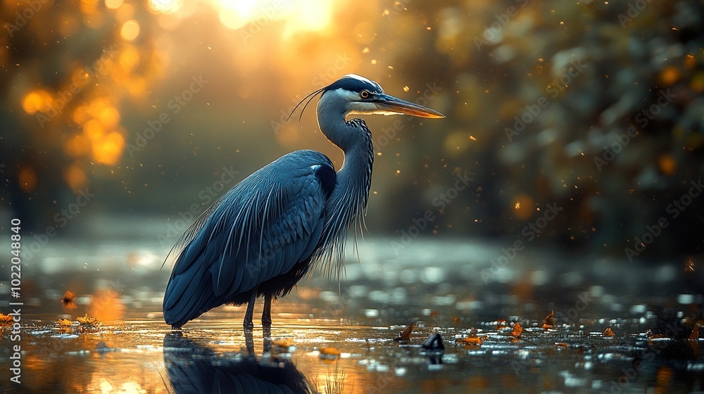 Fototapeta premium Majestic Heron in Golden Hour Light