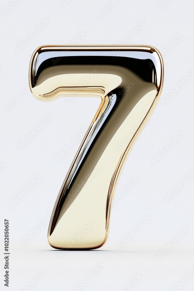 A 3D metallic number 7 with a sleek finish and glossy reflections, symbolizing strength and reliability, free of shadows for business presentations. A 3D metallic number 7 with a sleek finish and glossy reflections, symbolizing strength and reliability, free of shadows for business presentations.