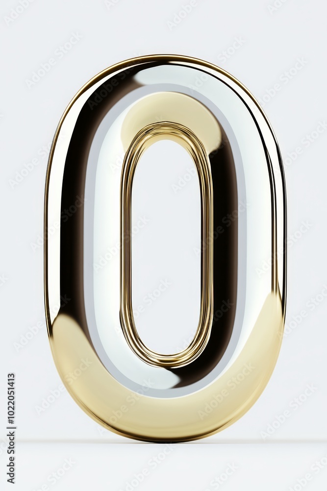 Obraz premium A sleek metallic 3D number 0 with a glossy finish, front view, symbolizing strength and reliability, free of shadows, perfect for business presentations.