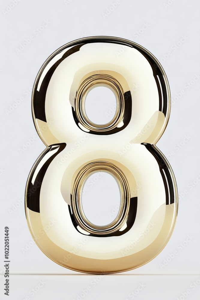 A sleek metallic 3D number 8 with glossy reflections, front view, symbolizing strength and reliability, free of shadows, perfect for business presentations. A sleek metallic 3D number 8 with glossy reflections, front view, symbolizing strength and reliability, free of shadows, perfect for business presentations.