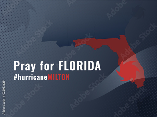 Pray for Florida, illustration with map and hurricane symbol. Vector design for blog, articles, social media