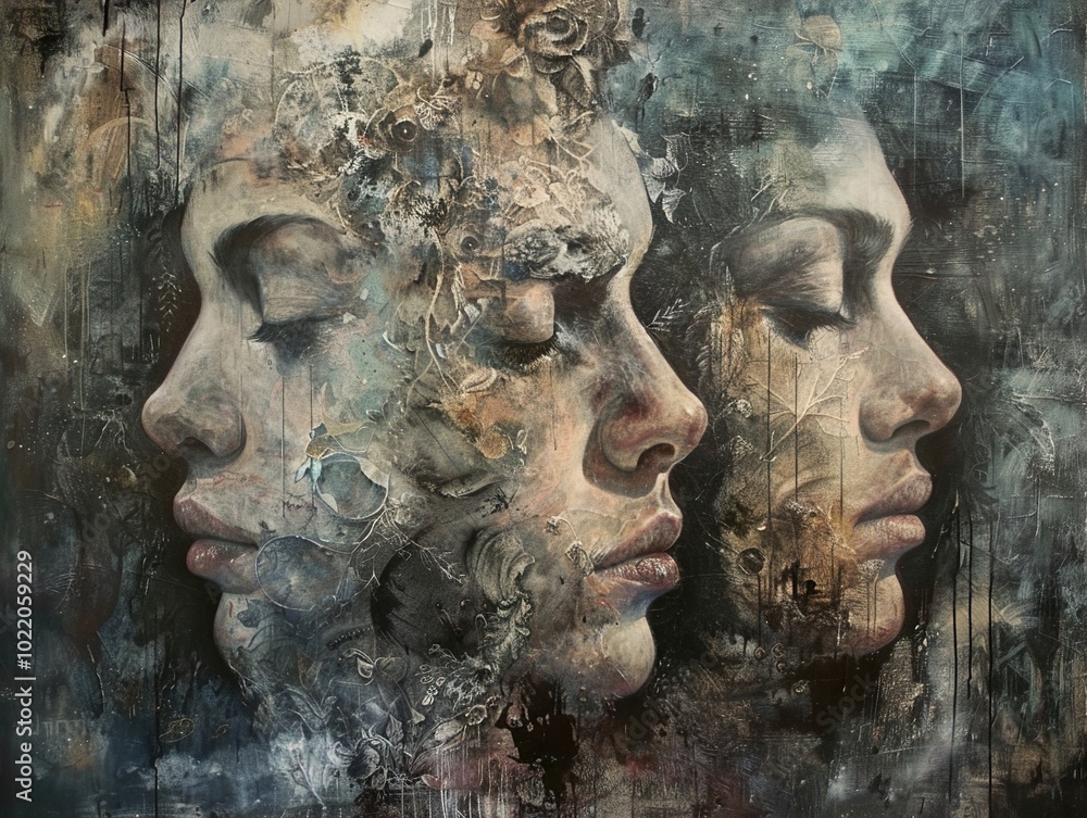 Surreal Portrait with Nature Elements - Abstract Art Painting Surreal Portrait with Nature Elements - Abstract Art Painting