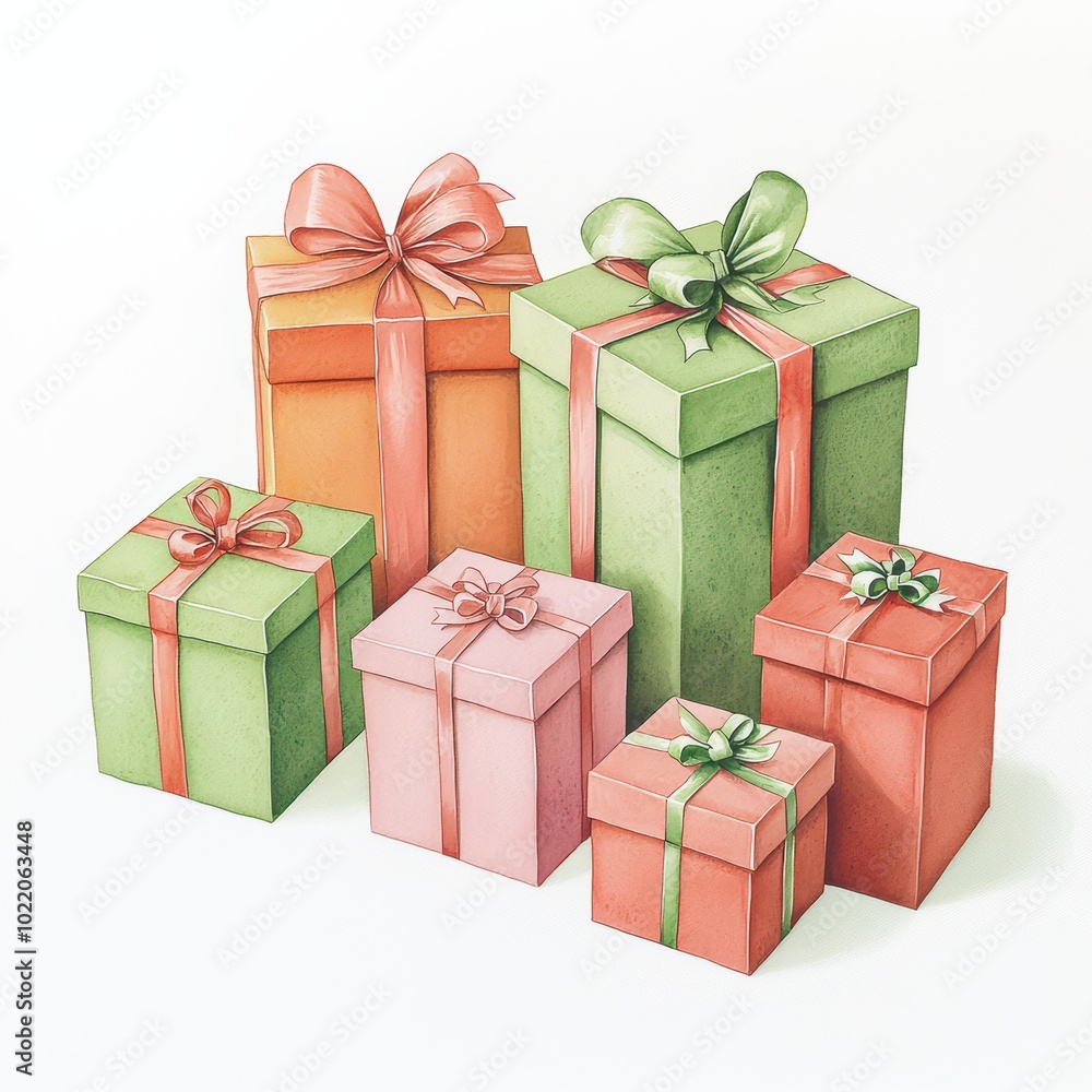 Fototapeta premium Colorful gift boxes wrapped with ribbons on a white isolated background.