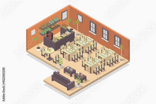 Spacious restaurant room isometric