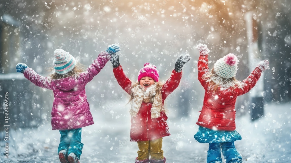 Joyful children playing in snowy winter wonderland, celebrating festive merry christmas and happy new year, ai Joyful children playing in snowy winter wonderland, celebrating festive merry christmas and happy new year, ai